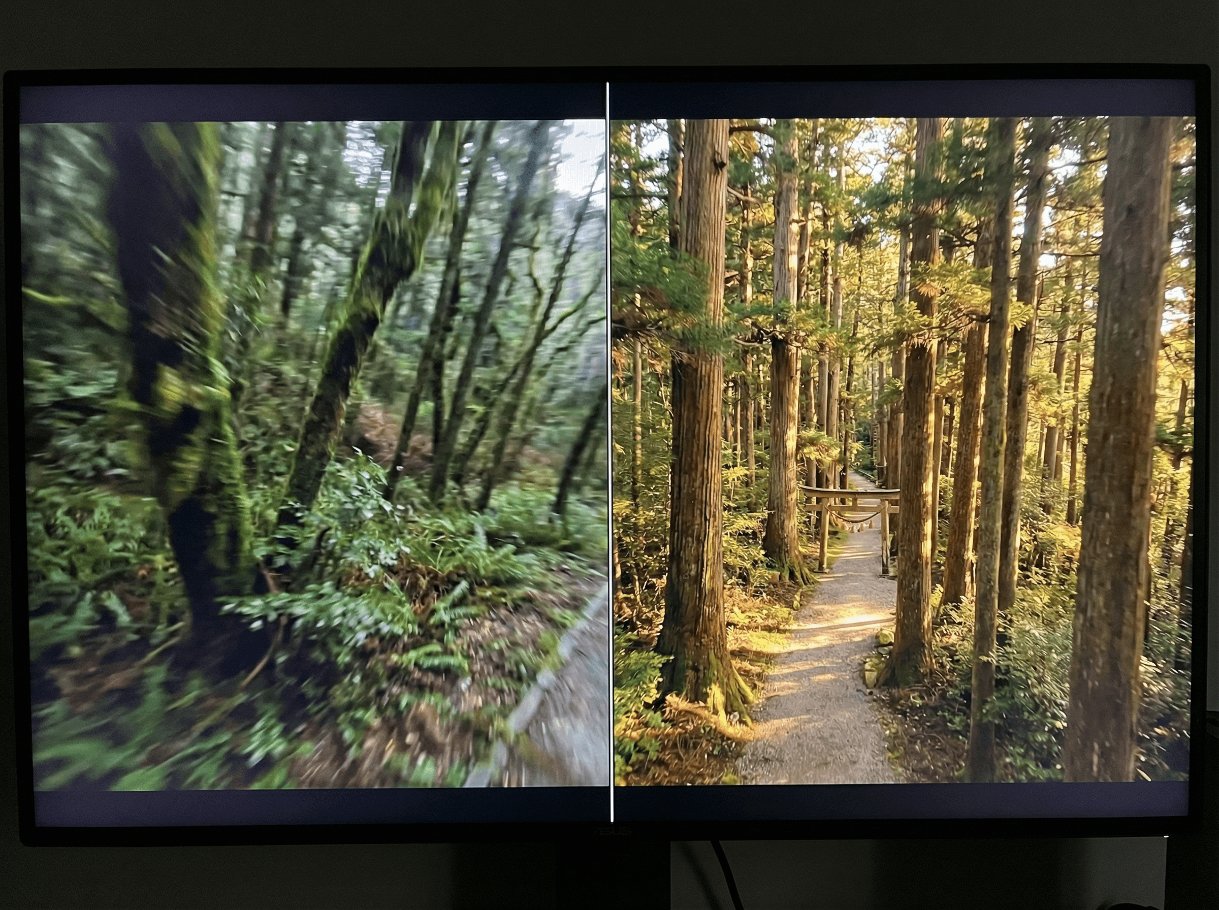 Before/After対比イメージ:揺れの目立つ初心者映像とプロ仕様のFPV映像